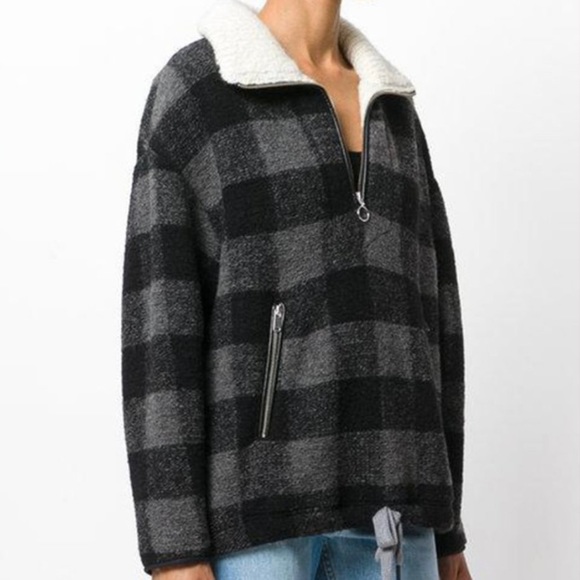 Isabel Marant Gilas Black Grey Plaid Zip Pullover 34 Wool Coat Buffalo Check - Picture 2 of 8
